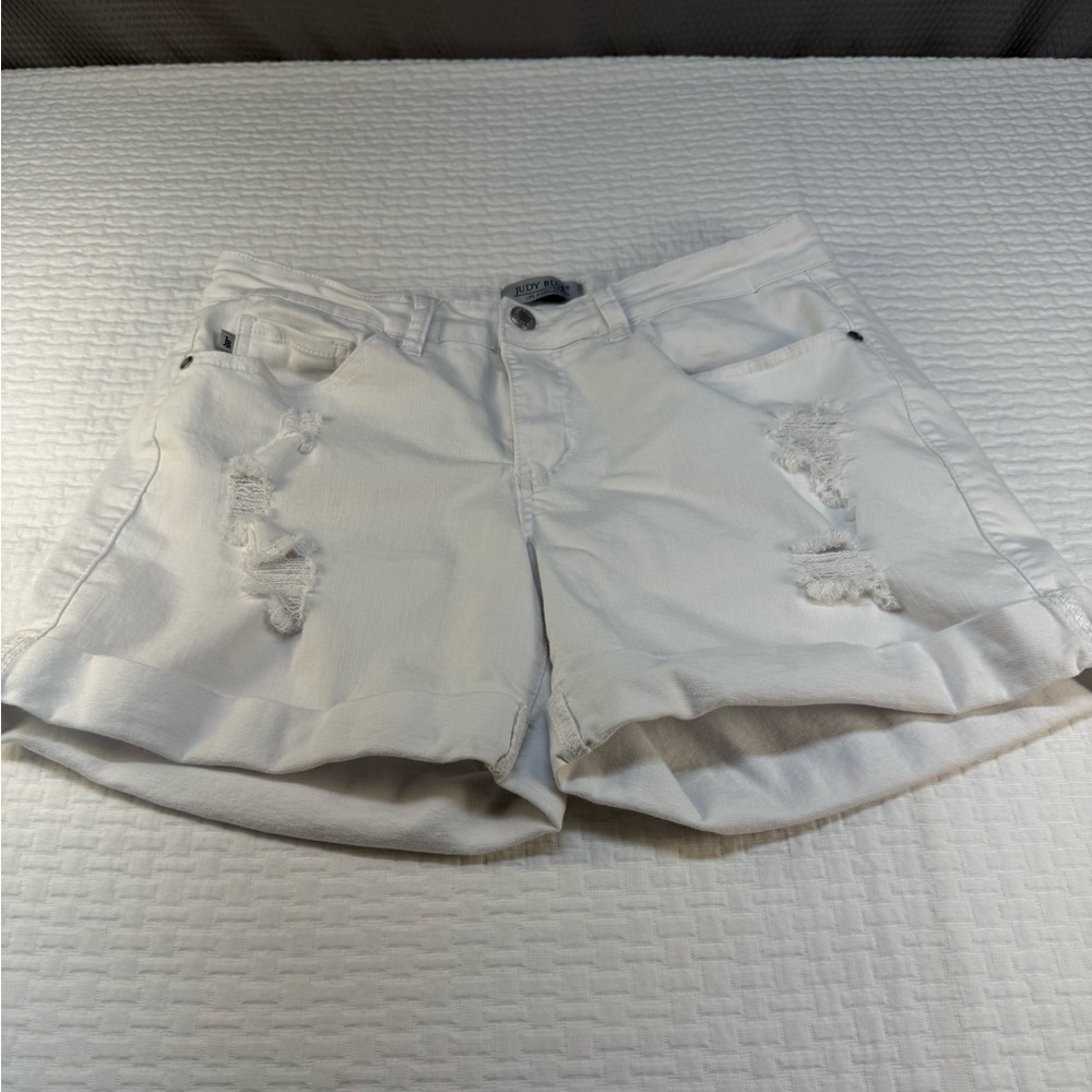 Judy Blue White Distressed Jean Shorts